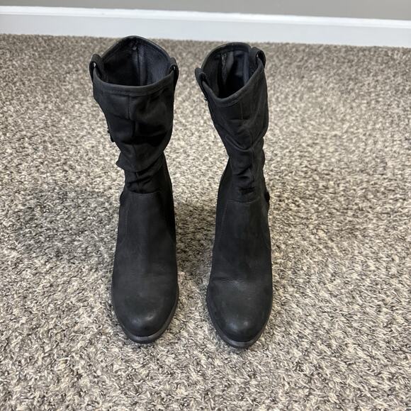 UGG Australia DAYTON Black Mid Calf Boots Slouchy Leather Zip Heeled Size 7 - Picture 7 of 7